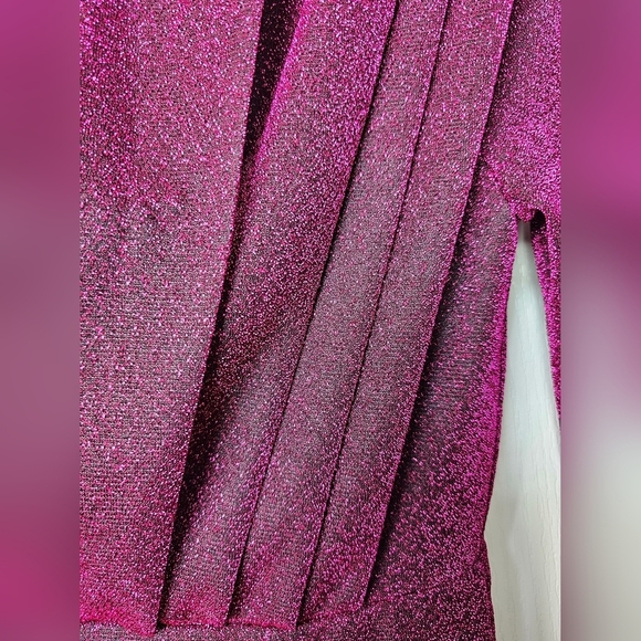Faeriesty Womens Elegant Sparkly Glittery Magenta Gown, Thigh Slit, Sheer Arms S - Picture 4 of 11
